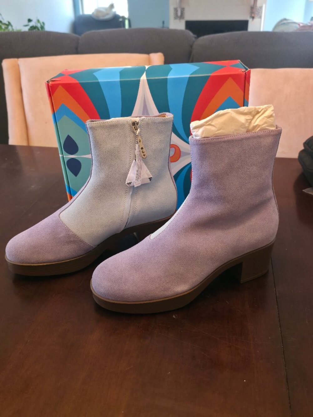 RARE LAZO Siren Suede Ankle Boots Womens 9 Purple Blue Colorblock NEW BOX